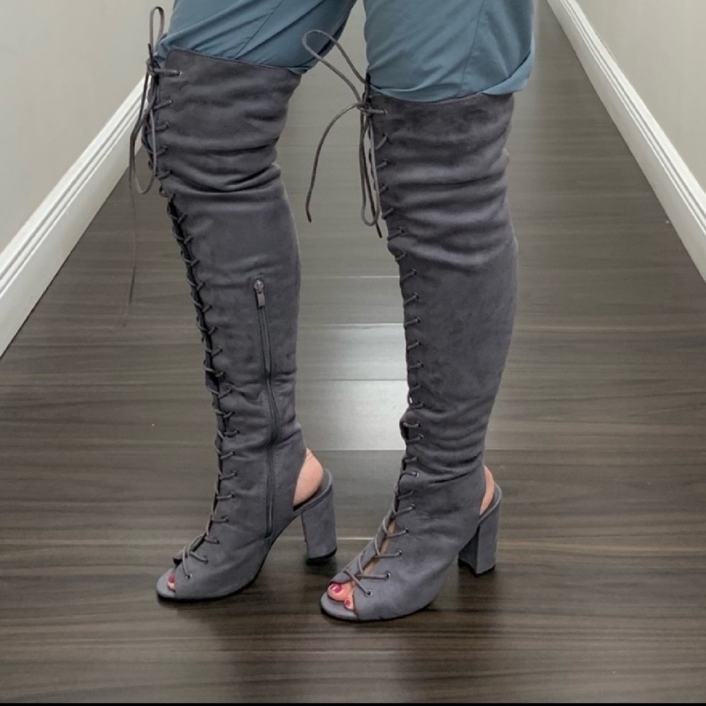 LAST 2! Gray Lace Up Boots - Picture 3 of 6